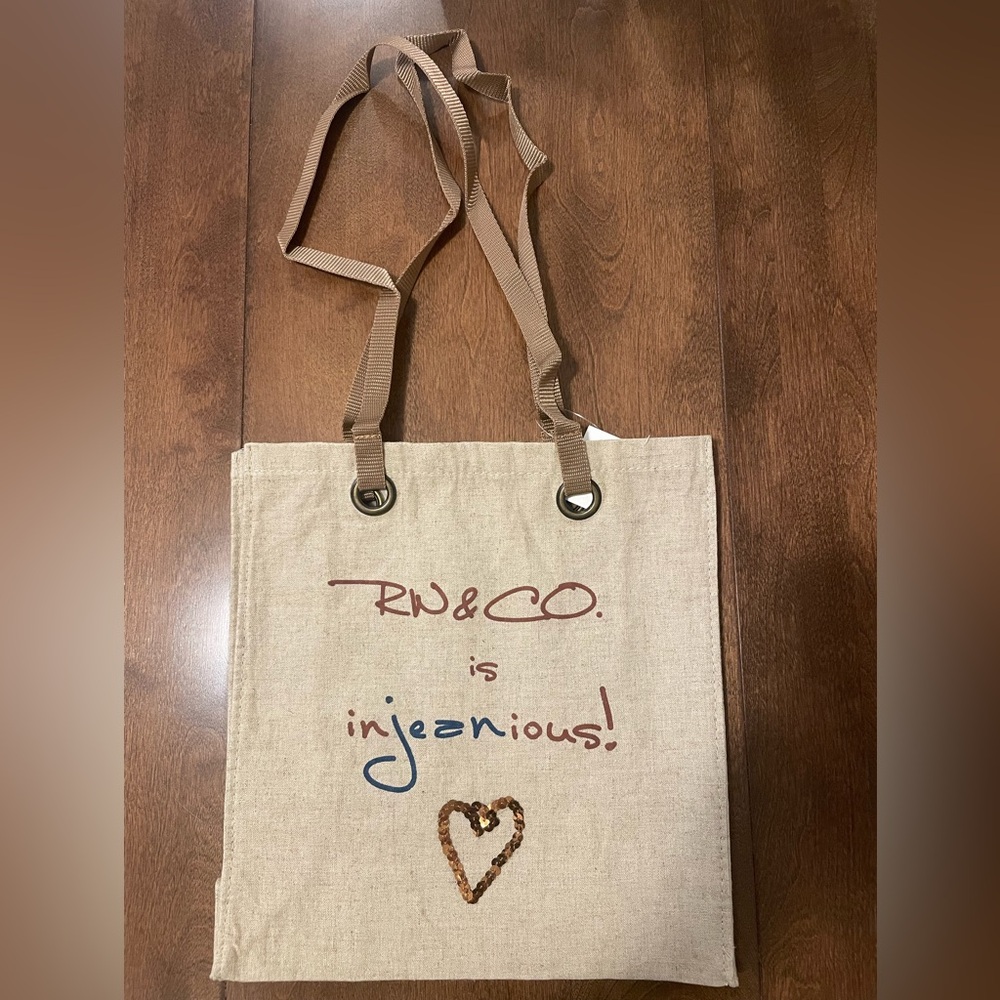 Brand New - RW&CO Beige Canvas Tote Bag with Brown Straps